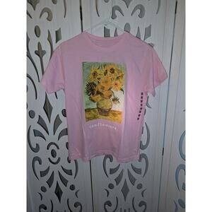 Van Gogh Sunflowers Graphic T Shirt Pink Mighty Fine Medium Art Tee NWT